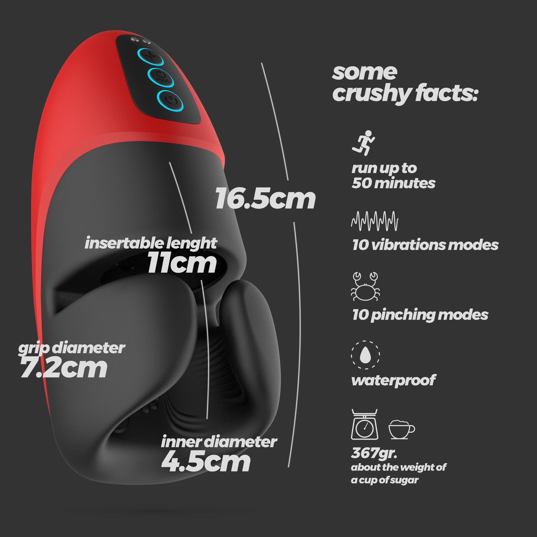 Masturbator vibrant Pancho Crushious cu clemă 16,5 cm
