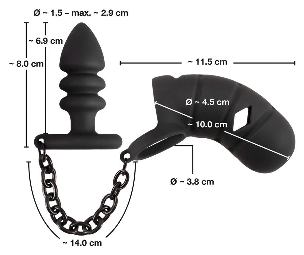 Cușcă pentru penis Black Velvets din silicon cu dop anal