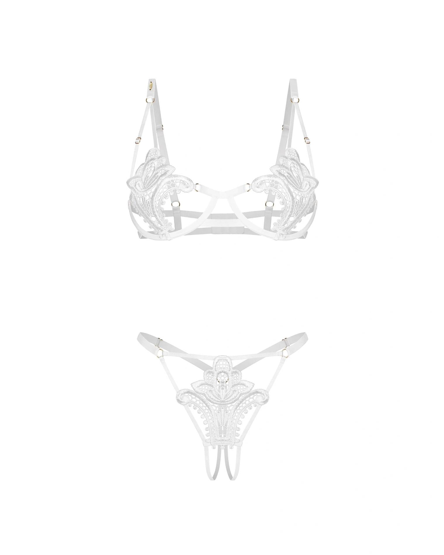 Set lenjerie intimă Obsessive Luise Sublim, cu imprimeu floral, alb, S/M