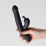 Vibrator Crushious Lapin din silicon, model iepuraș, negru, USB, 21,5 cm