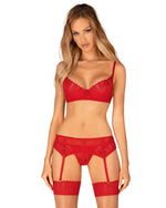 Set lenjerie erotică Obsessive Ingridia din dantelă roșie M/L