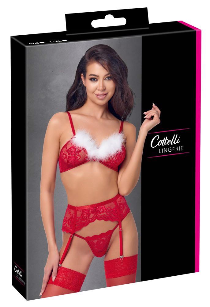 Set lenjerie intimă de Crăciun Cottelli LINGERIE roșie cu pene S/M