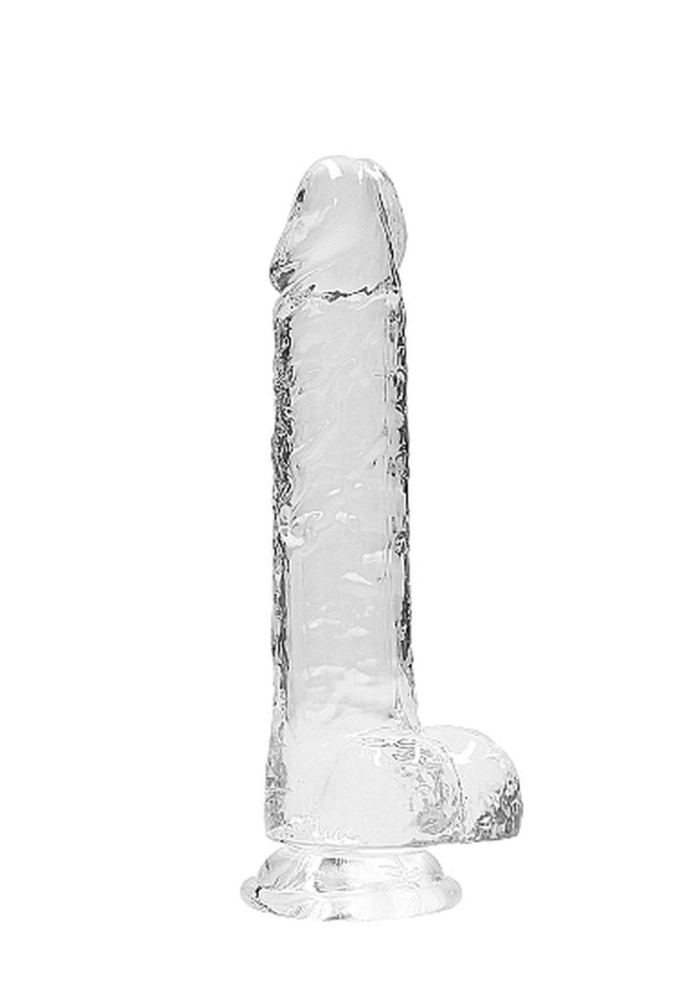 Dildo realist RealRock Crystal Clear cu testicule, transparent, 21 cm