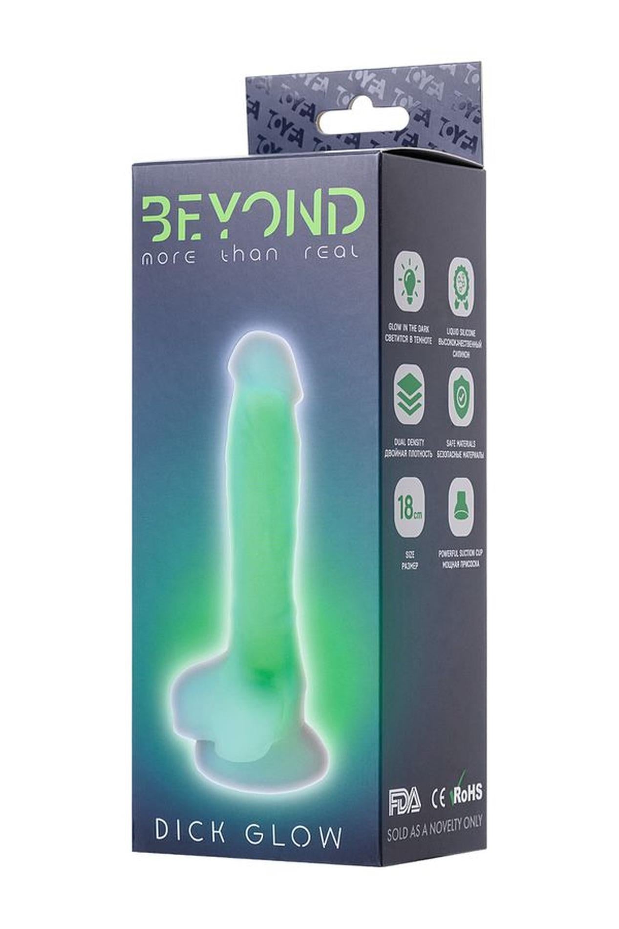 Dildo cu gel verde strălucitor 13cm Beyond de la Toyfa