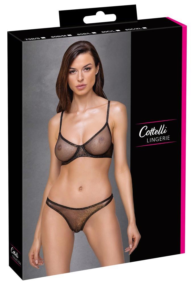 Set lenjerie intimă Cottelli LINGERIE negru cu sclipici auriu 80B