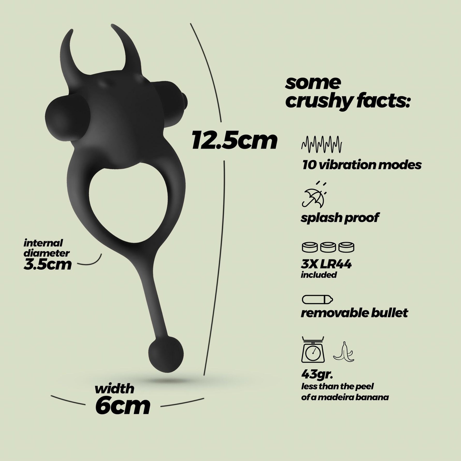 Inel vibrator pentru penis CRUSHIOUS DAEMON, negru