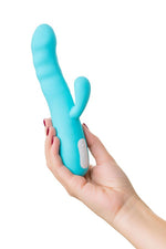 Vibrator rotativ tip iepuraș JOS MERRY SWI silicon albastru 20,7 cm USB