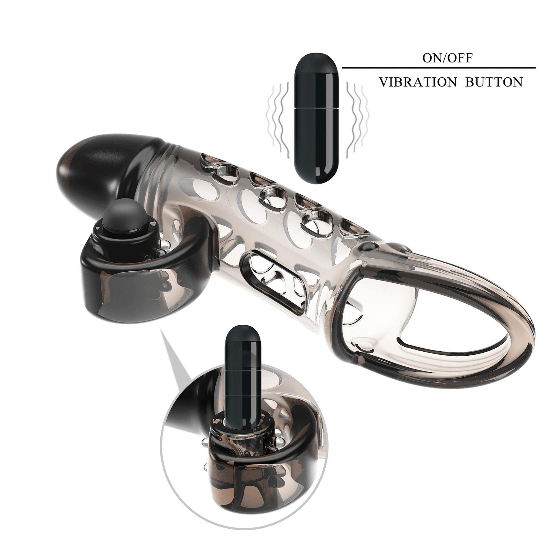 Extensor vibrant pentru penis Romance cu stimulator, negru