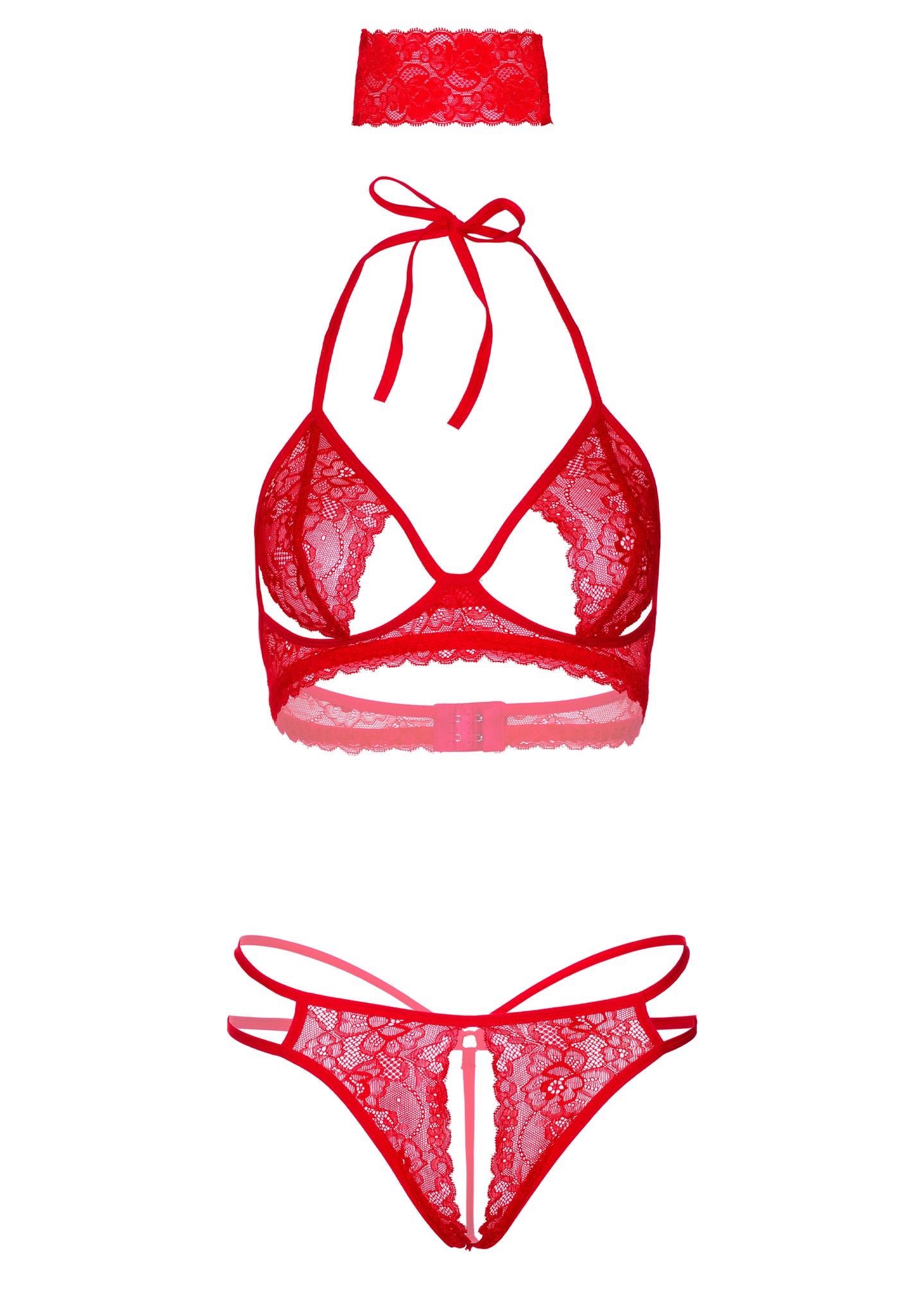 Set lenjerie intimă din dantelă roșie L XL cu bentiță Daring Intimates