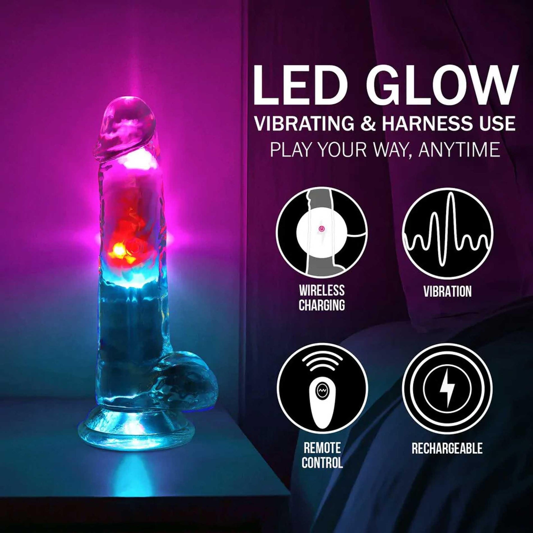 Vibrator realist cu LED RealRock, transparent, 19,5 cm