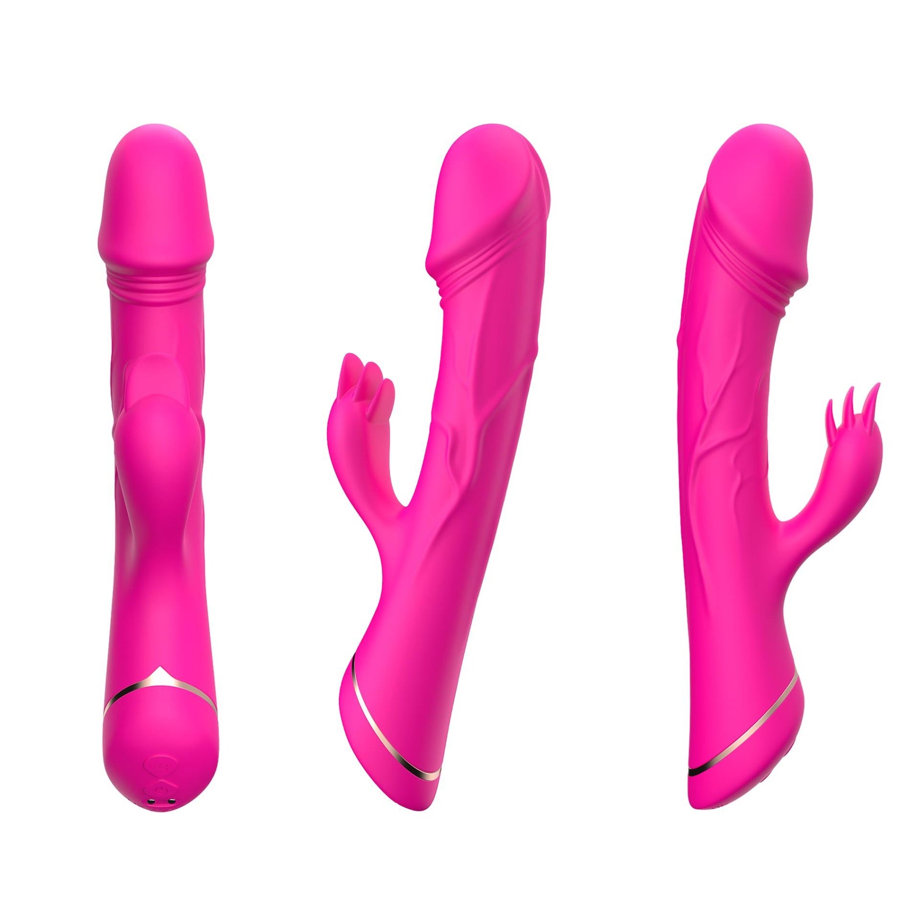 Vibrator iepure Rubberco, silicon, roz și roșu, 9 vibrații