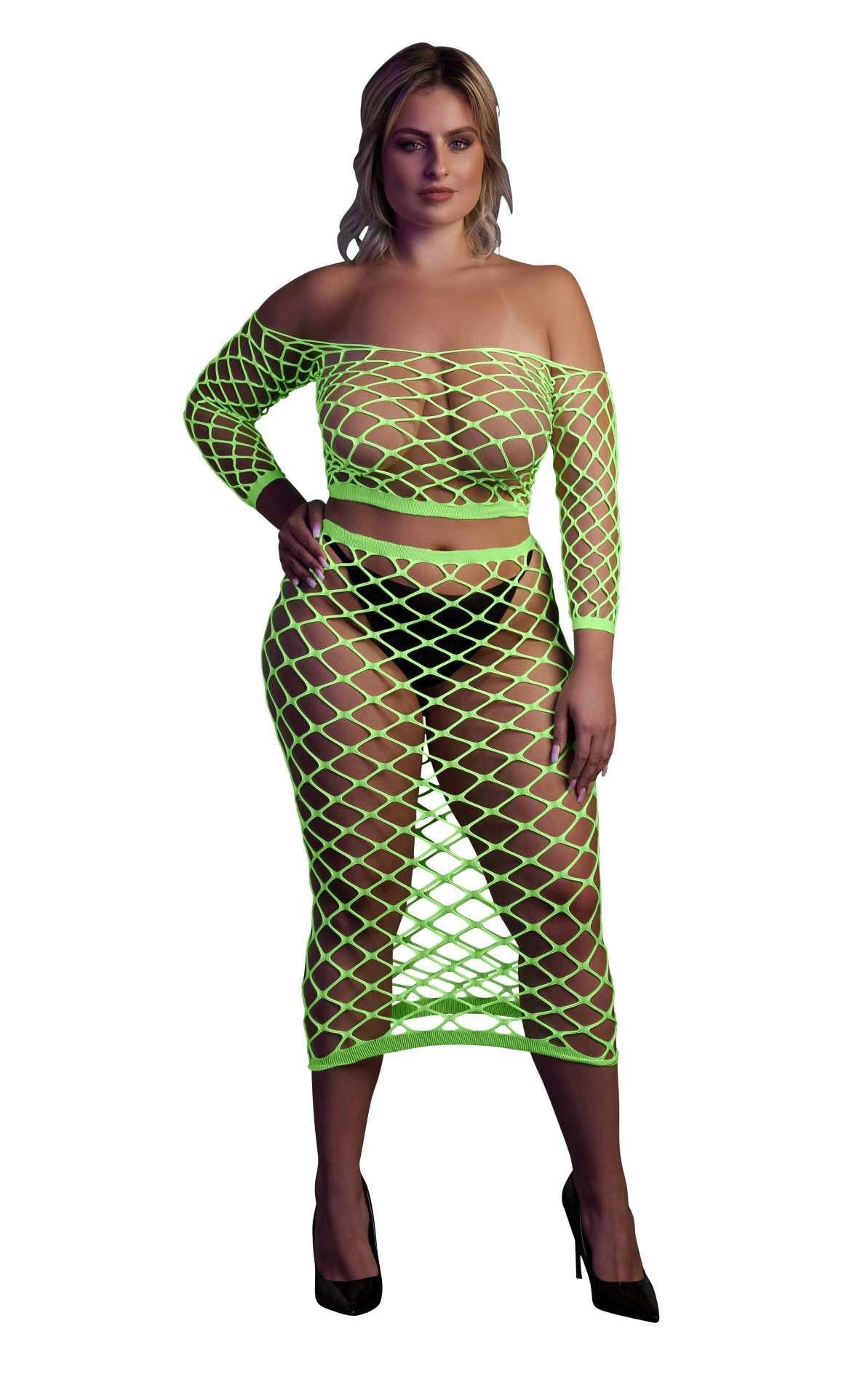 Set lenjerie intimă Neon Ouch, top cu mâneci lungi și fustă, XL XXXXL