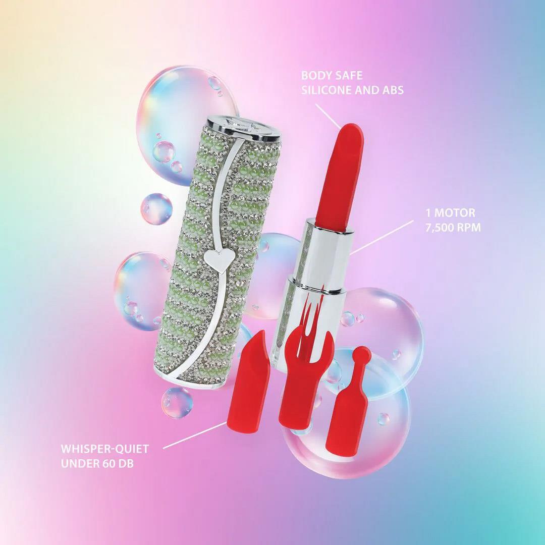 Vibrator mini ruj Loveline verde cu 4 vârfuri USB