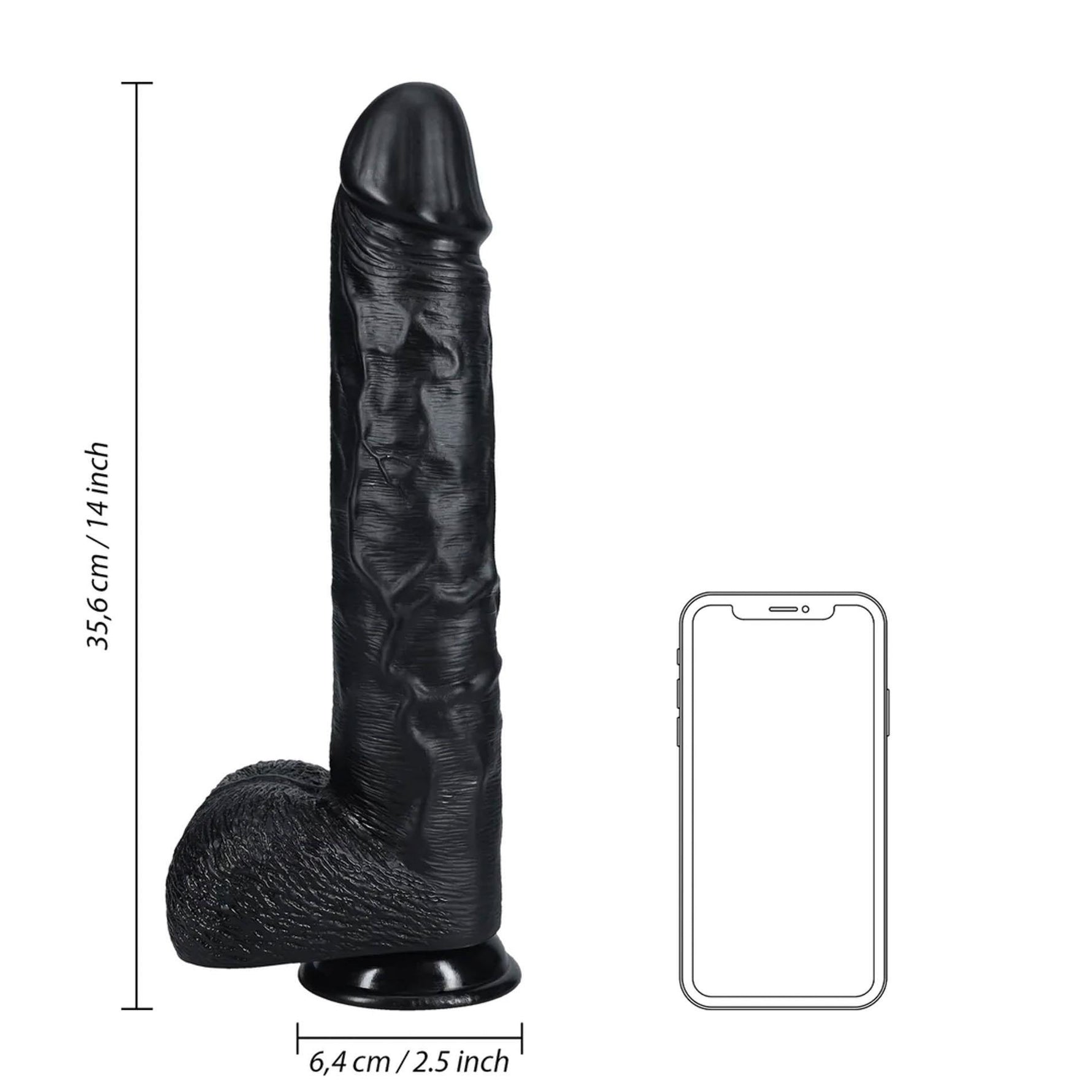Dildo realist RealRock cu scrot, negru, 35,5 cm