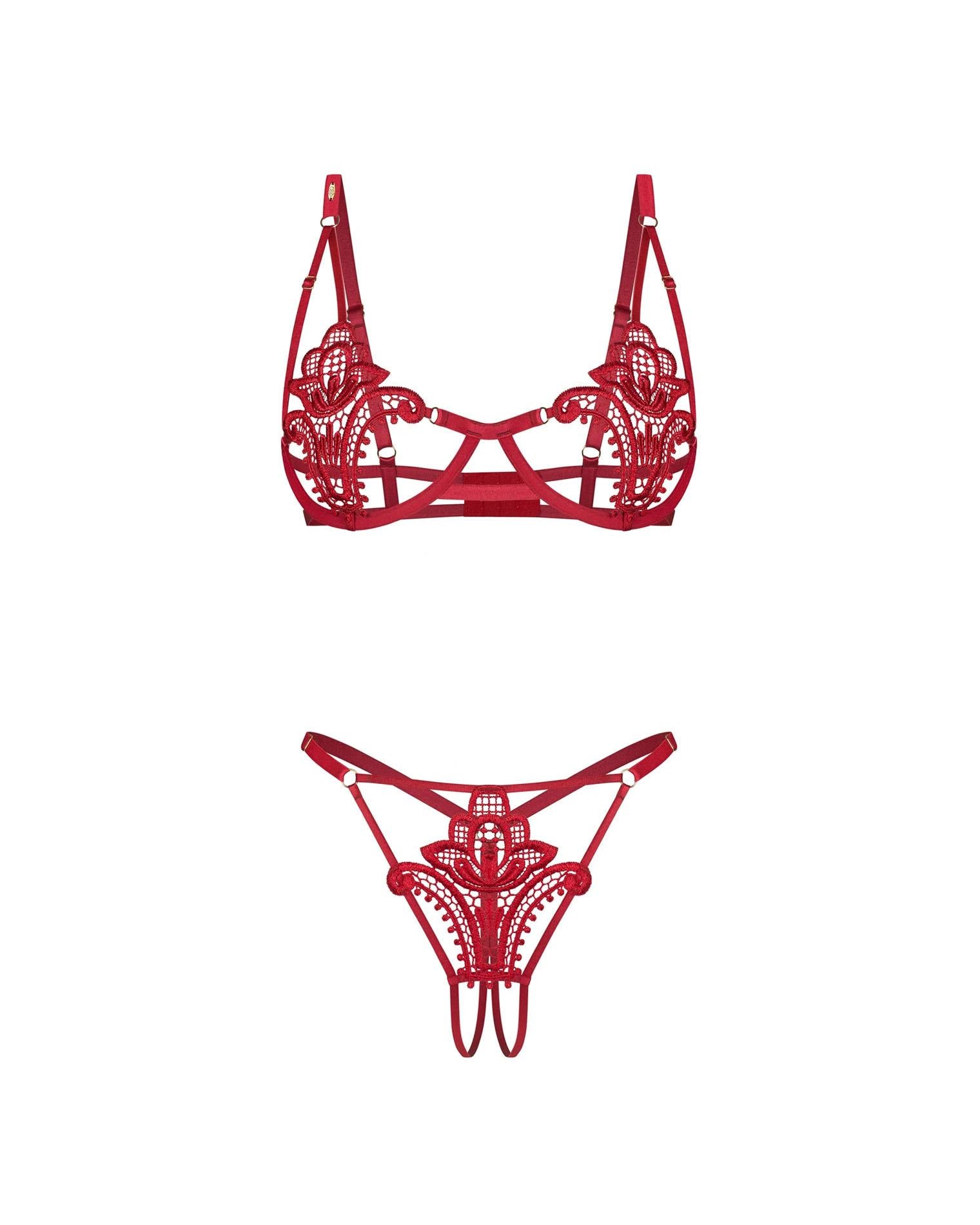 Set lenjerie intimă Luise Sublim Roșu cu deschidere Obsessive L/XL