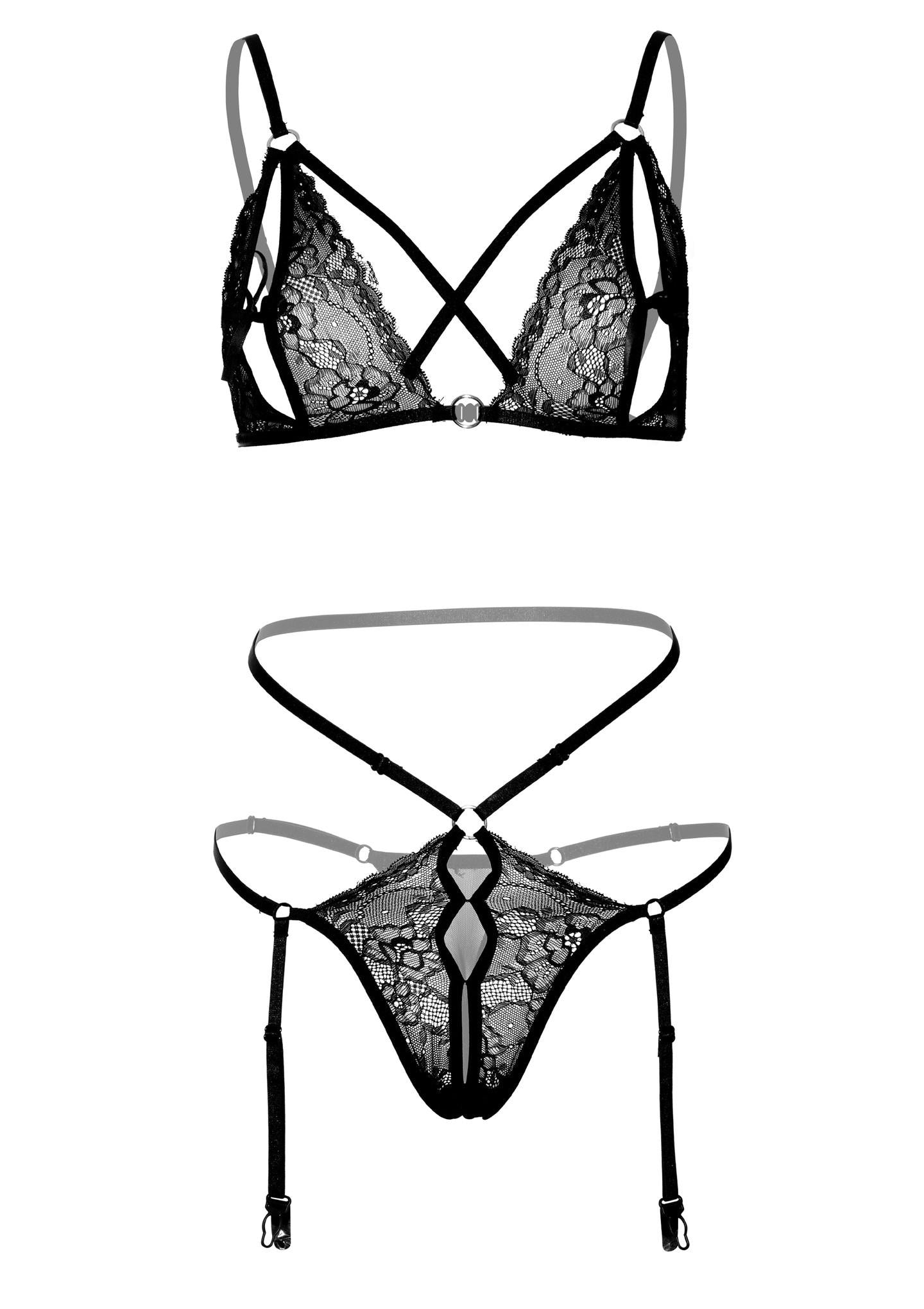 Set lenjerie intimă Daring Intimates peek a boo negru L XL