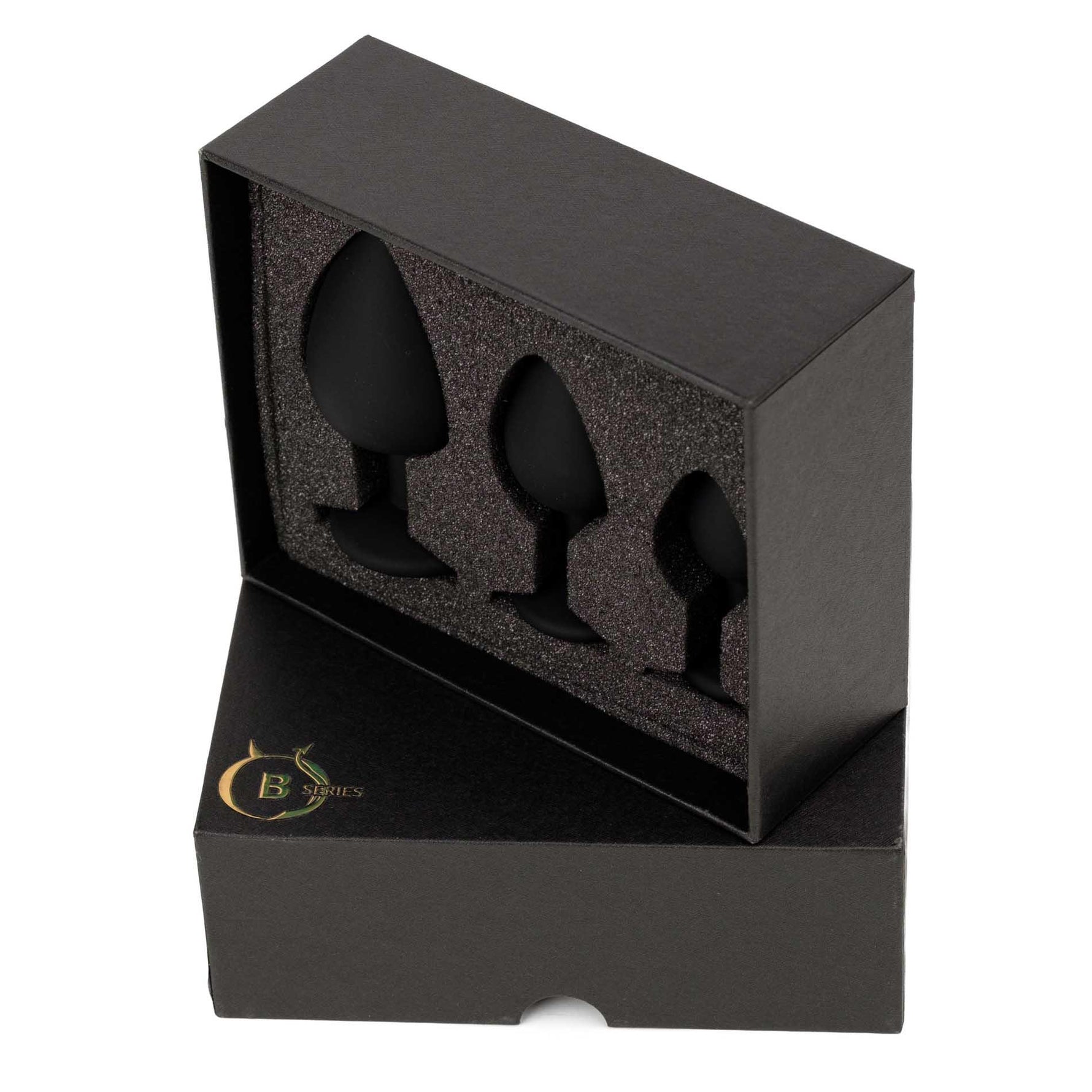 Set de dopuri anale din silicon HeavyFun, negre, cu cristale roz