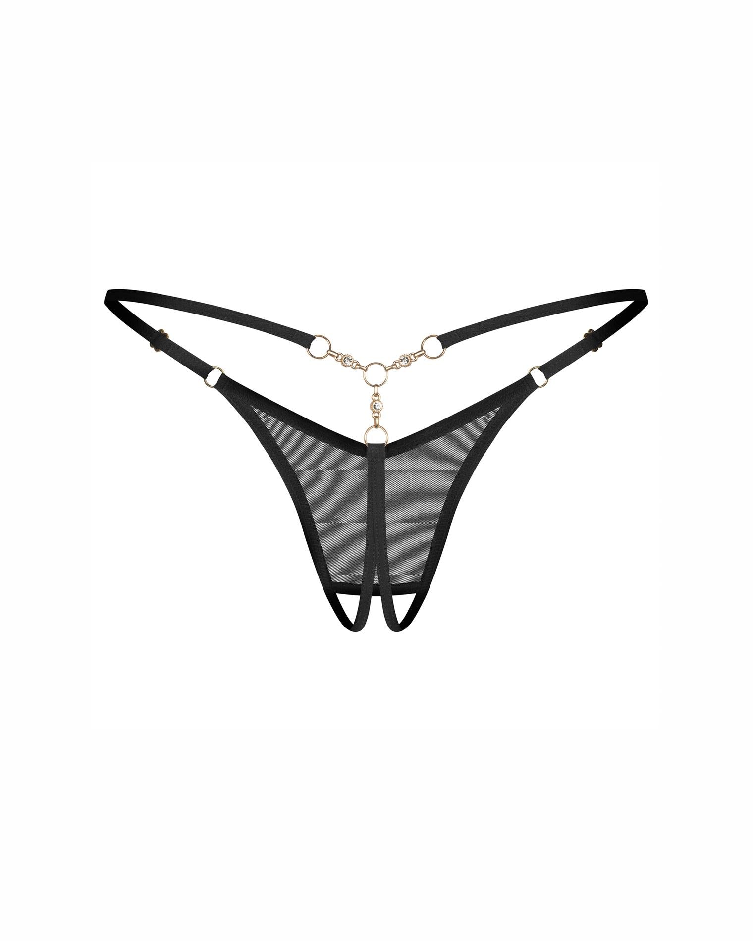 Tanga Oxaria Open cu detalii aurii Obsessive L/XL