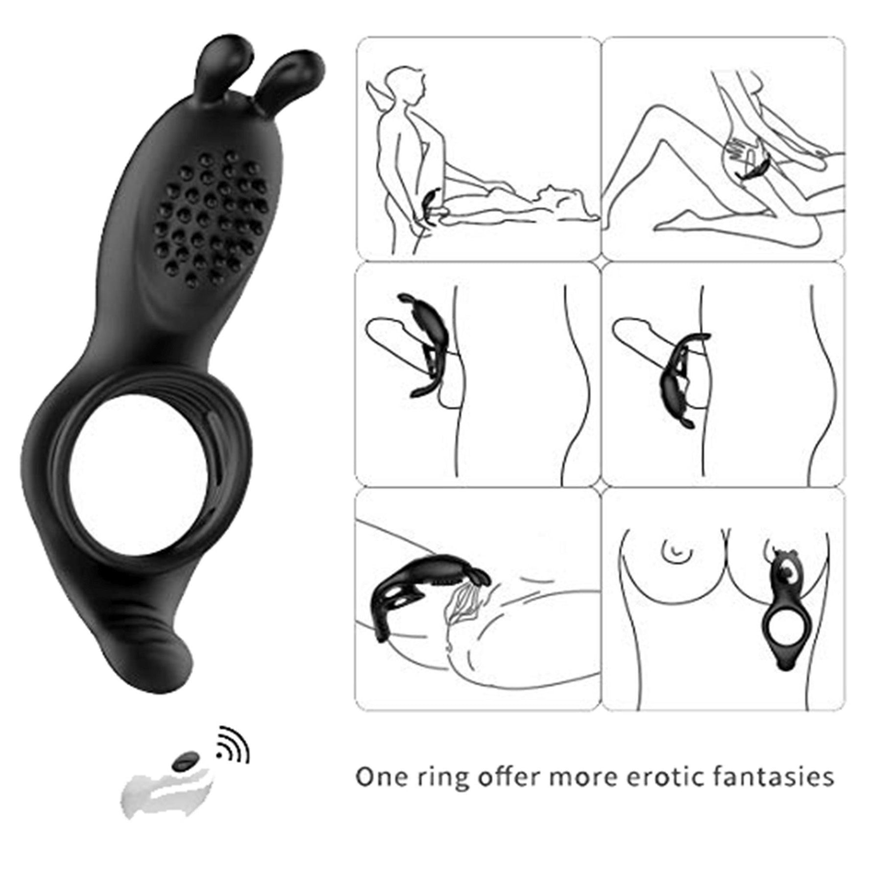 Inel vibrant pentru penis USB, drăguț, negru, din seria B, cu telecomandă, pentru iepurași