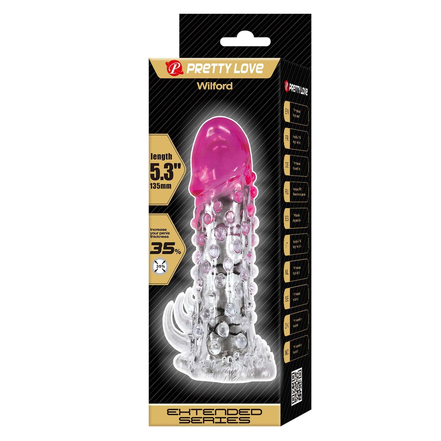 Extensie de penis Wilford Pretty Love 13,5 cm impermeabilă cu dop anal