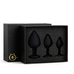 Set de dopuri anale din silicon HeavyFun, negre, cu cristale roz