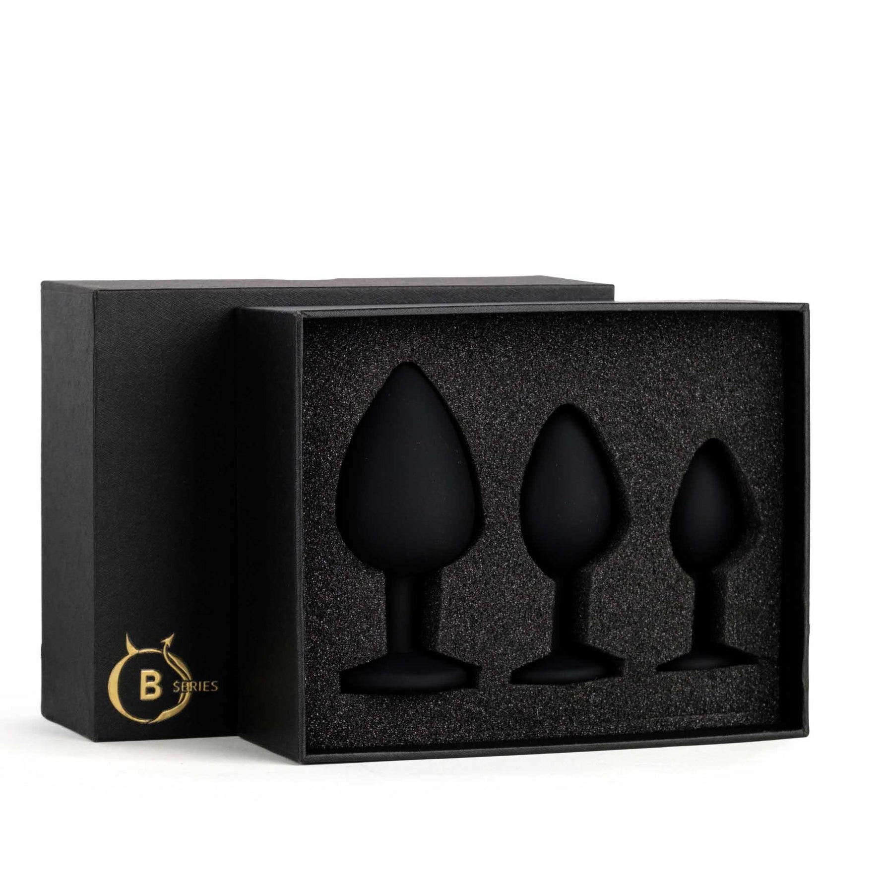 Set de dopuri anale din silicon HeavyFun, negre, cu cristale roz