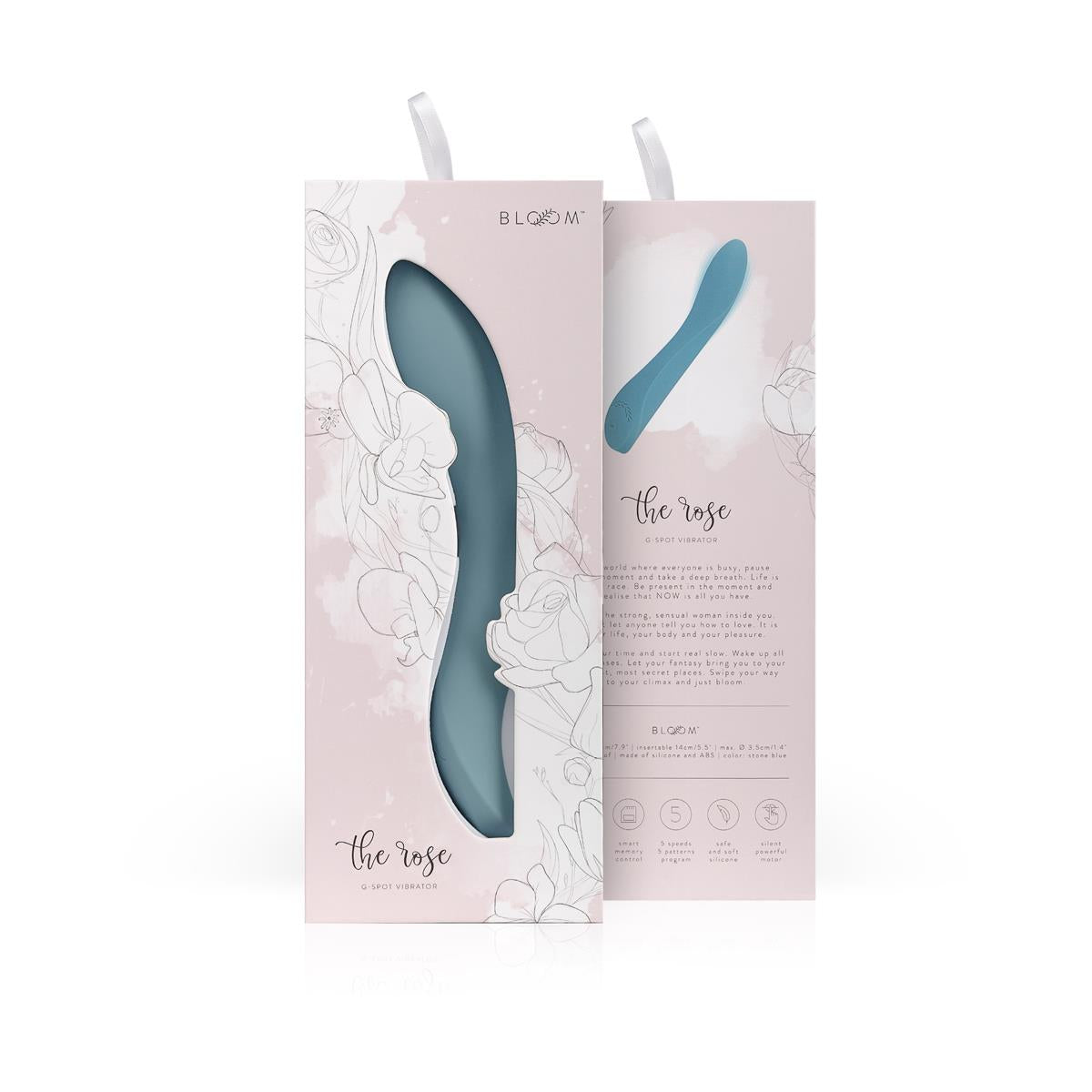 Vibrator Rose Bloom pentru punctul G, albastru, USB, 20 cm