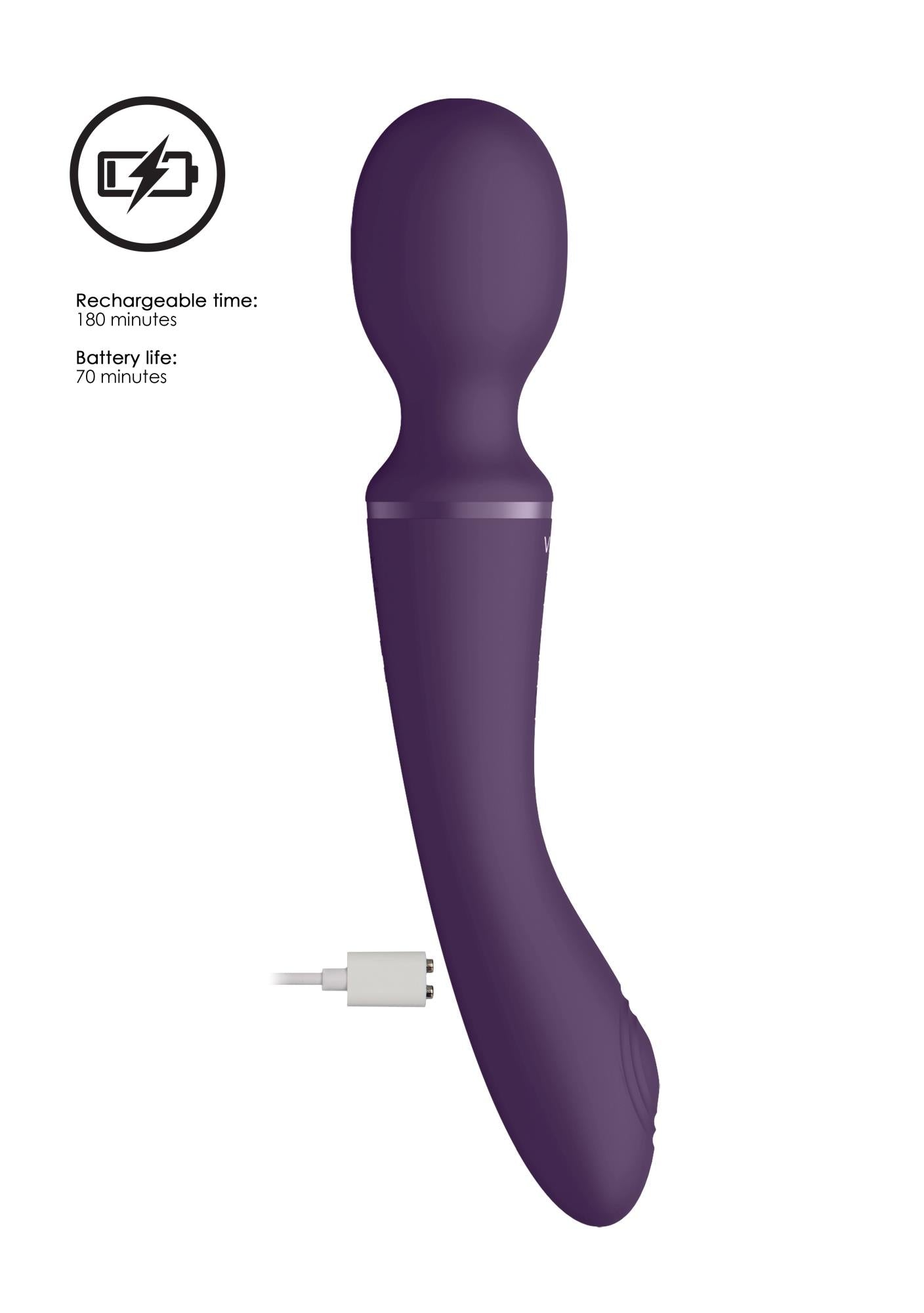 Vibrator cu baghetă din silicon Vive Enora, violet, USB, 22 cm