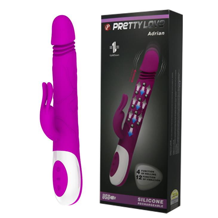 Vibrator USB Pretty Love Adrian din silicon, cu formă de iepuraș, 12 funcții