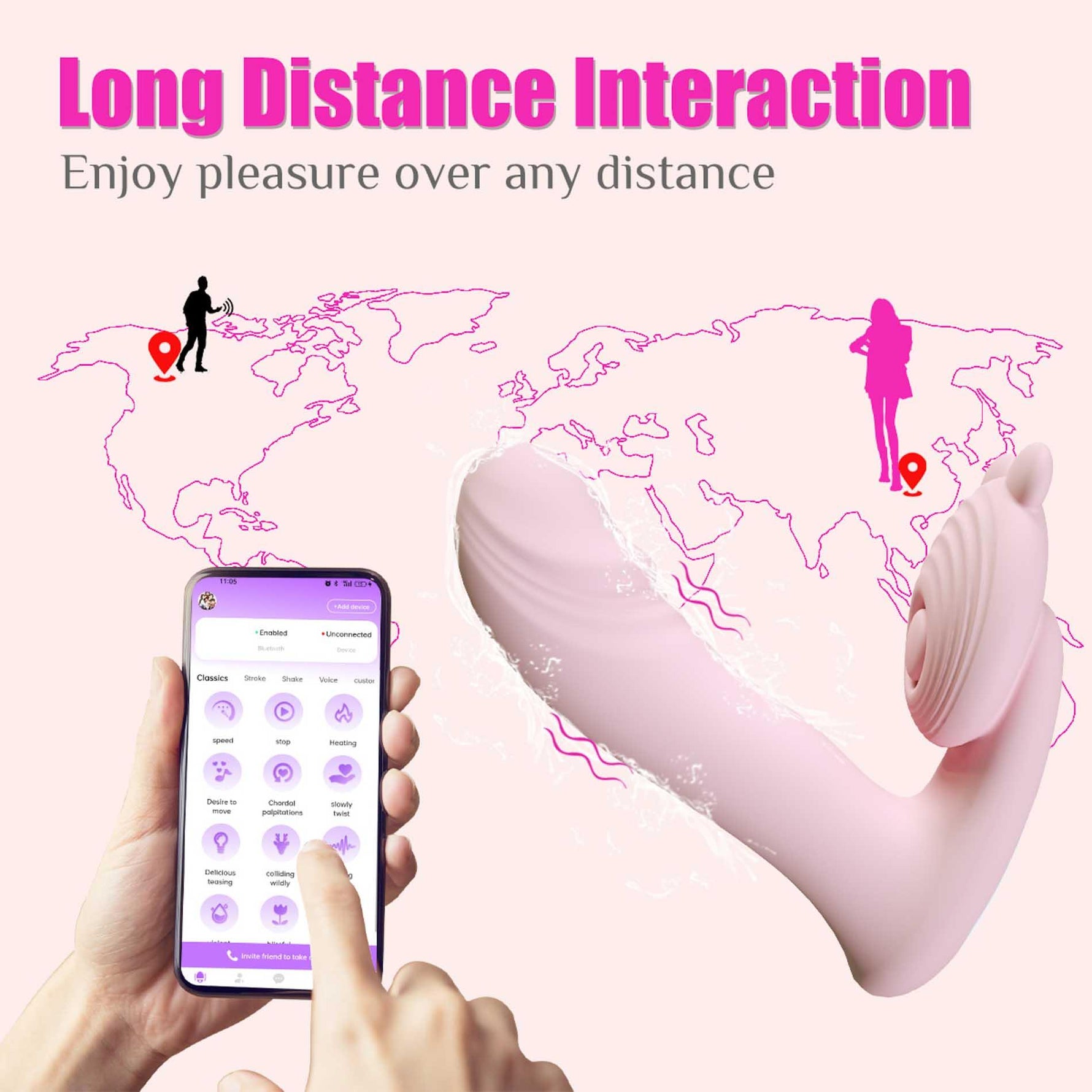 Vibrator Fox din silicon încălzit cu aplicație, 14 cm, cu funcție pentru degete