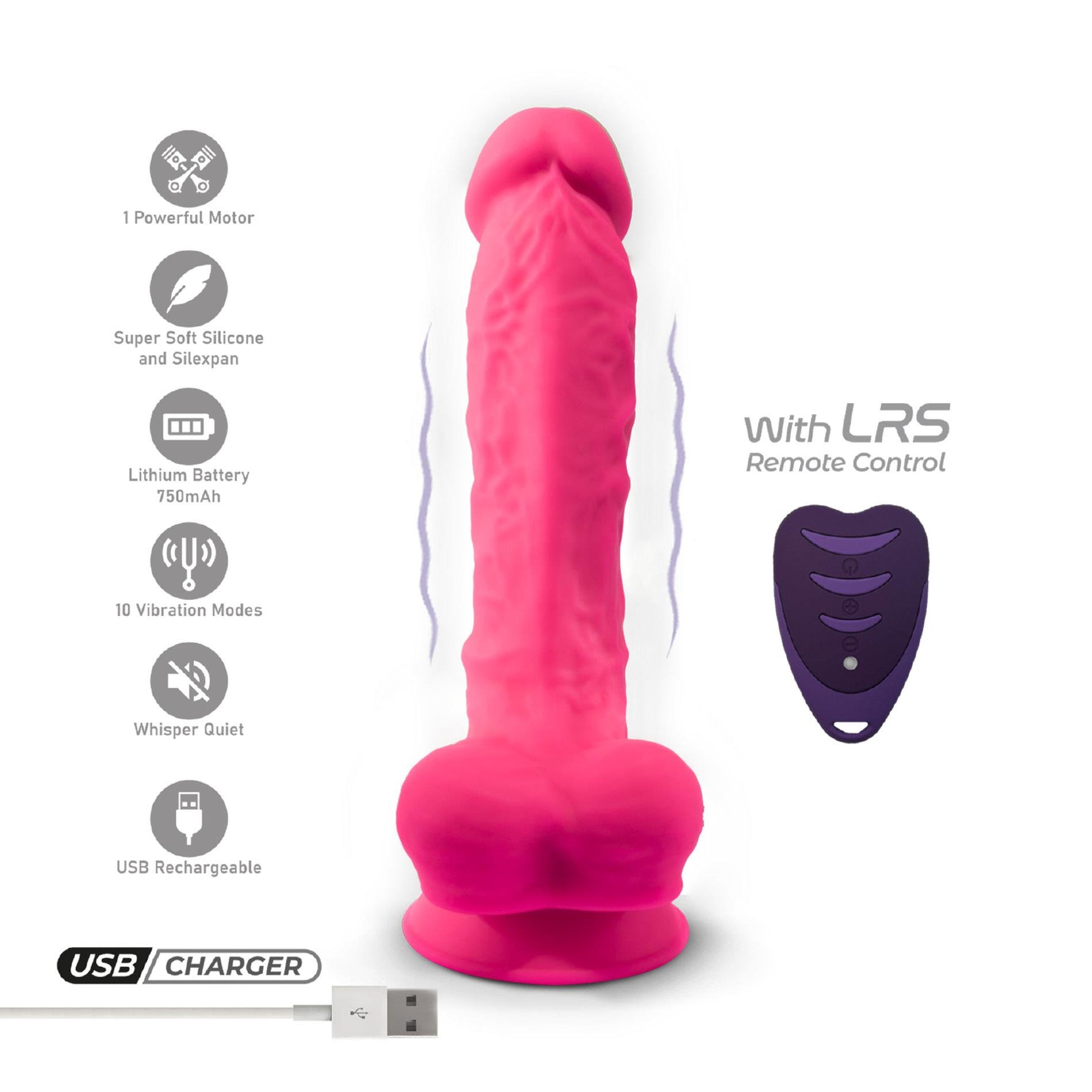 Dildo vibrant realist Silexd roz 20 cm USB cu telecomandă