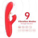 Vibrator Nirvana Iepuraș Roșu cu Trei Puncte din Silicon, USB, 22 cm