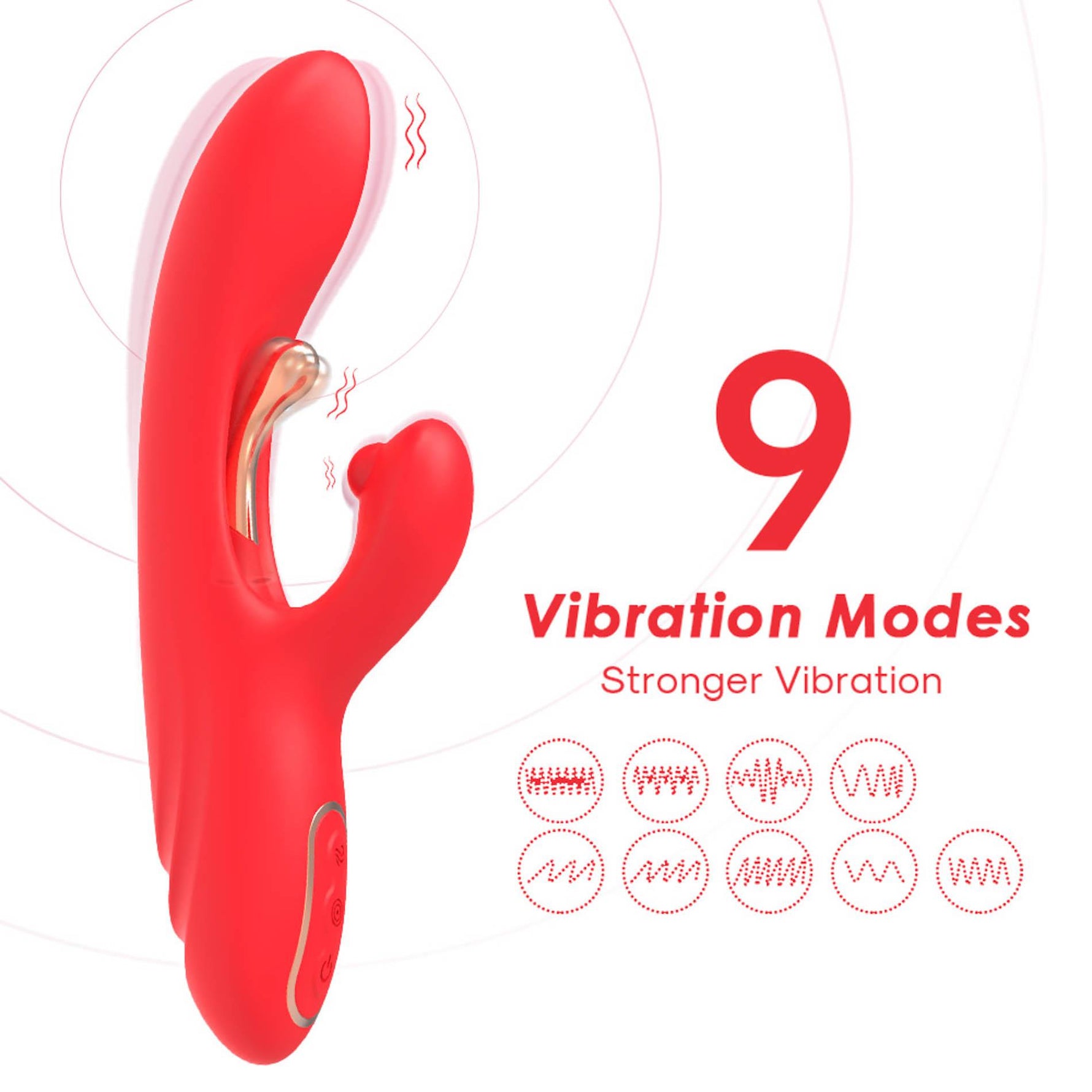 Vibrator Nirvana Iepuraș Roșu cu Trei Puncte din Silicon, USB, 22 cm