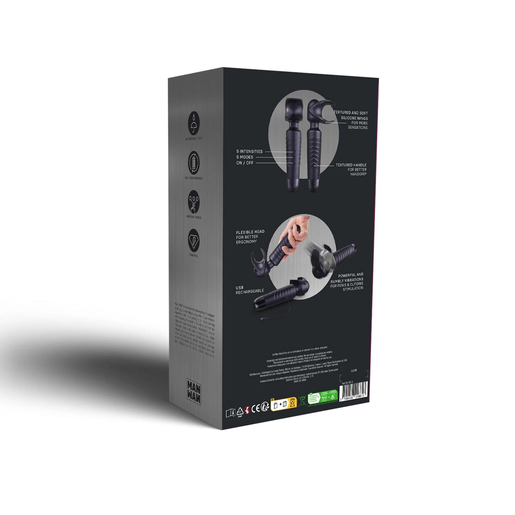 Masturbator vibrant Man.wand EVO negru 20 cm