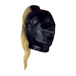 Mască BDSM Ouch! cu coadă blondă, neagră, 55 cm