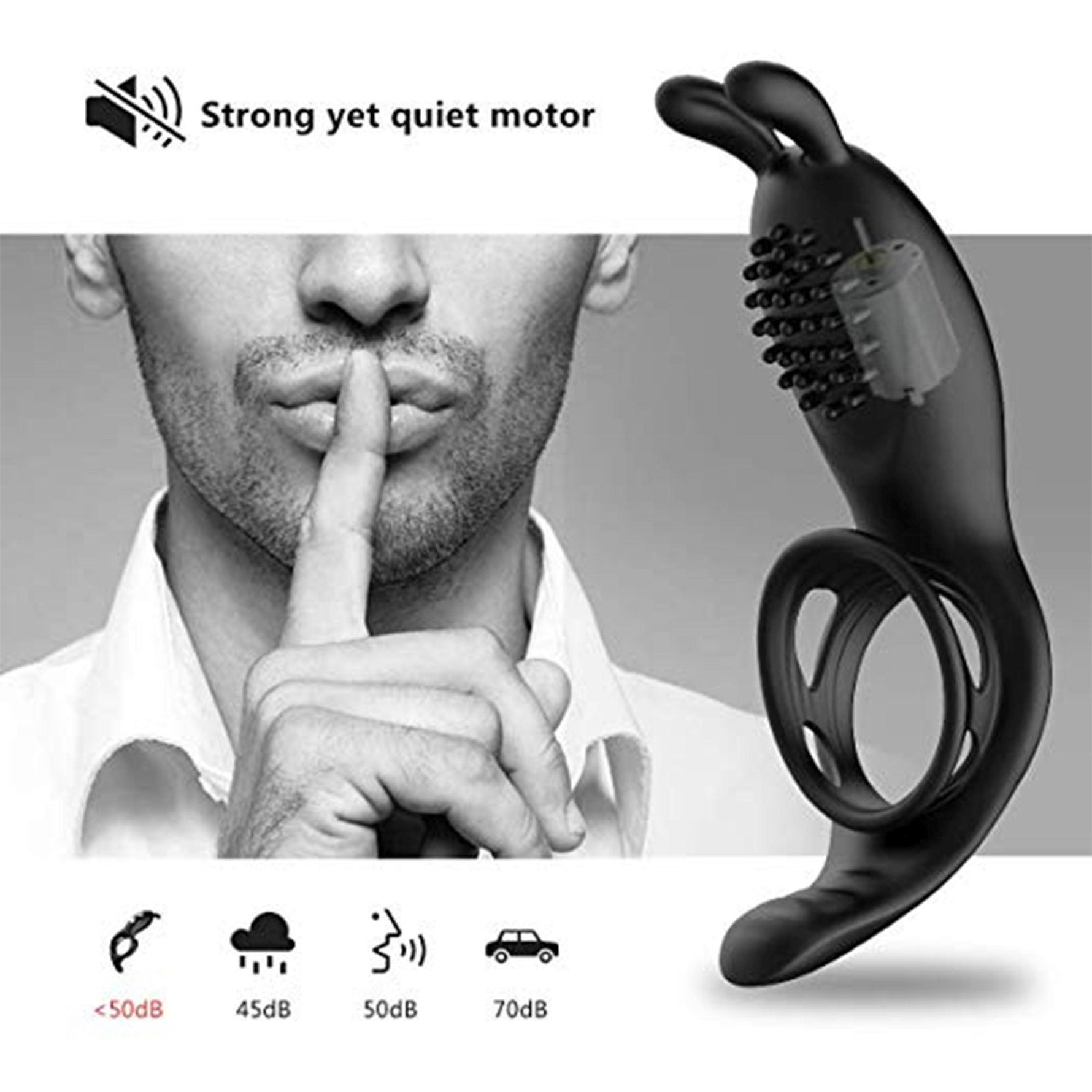 Inel vibrant pentru penis USB, drăguț, negru, din seria B, cu telecomandă, pentru iepurași