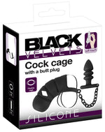 Cușcă pentru penis Black Velvets din silicon cu dop anal