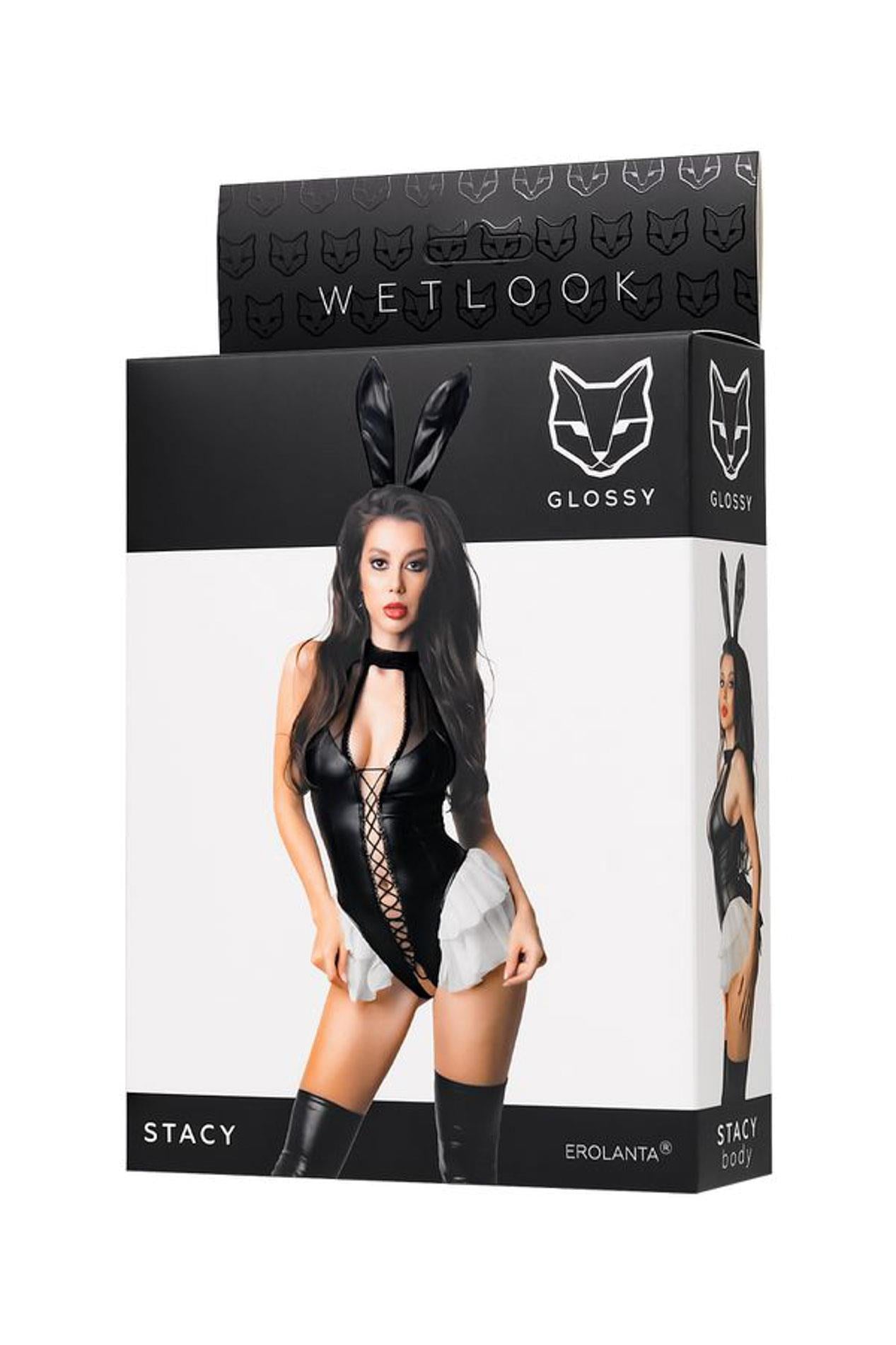 Body Stacy lucios cu aspect ud, negru, XL