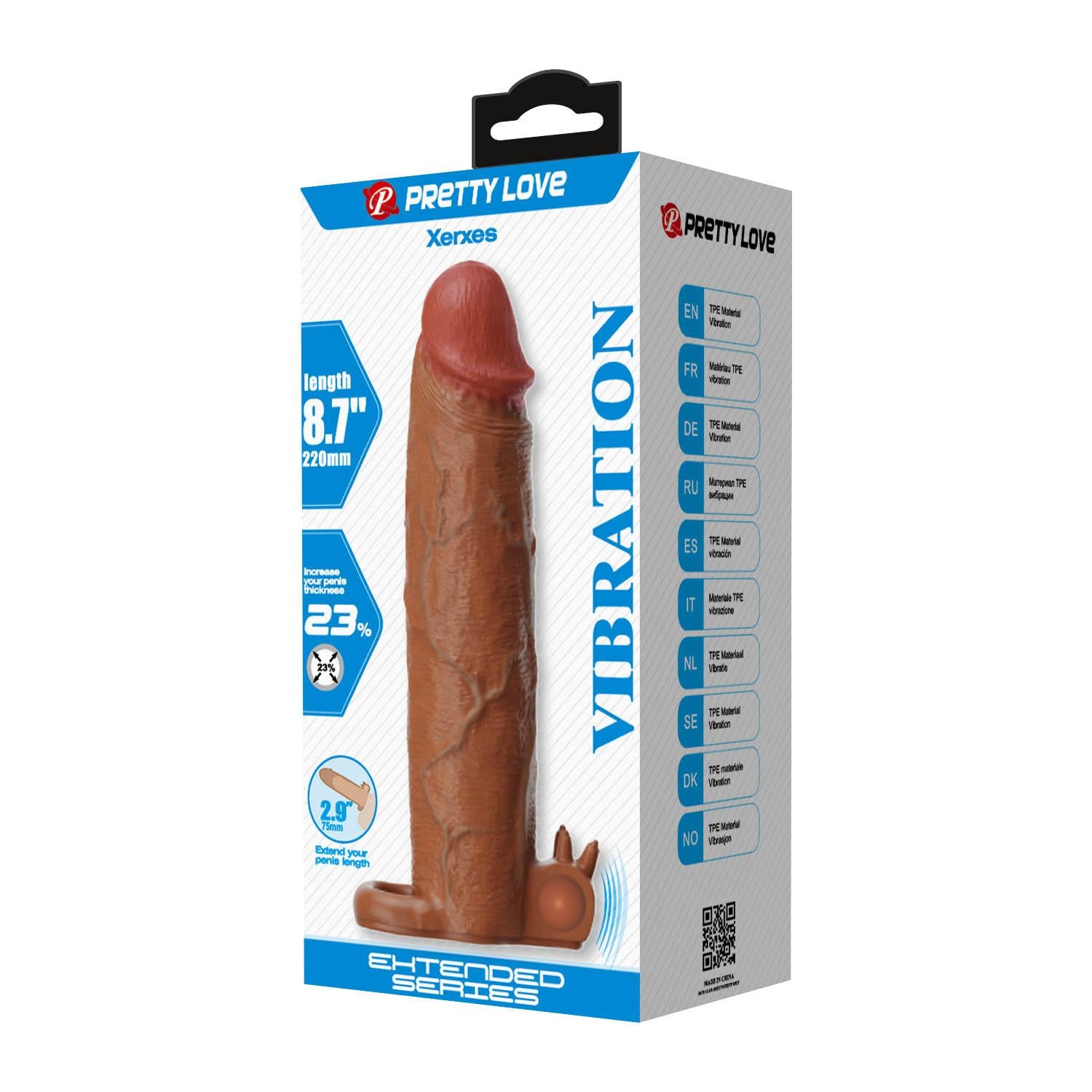 Pretty Love Xerxes Extensor vibrant pentru penis 22 cm Maro închis