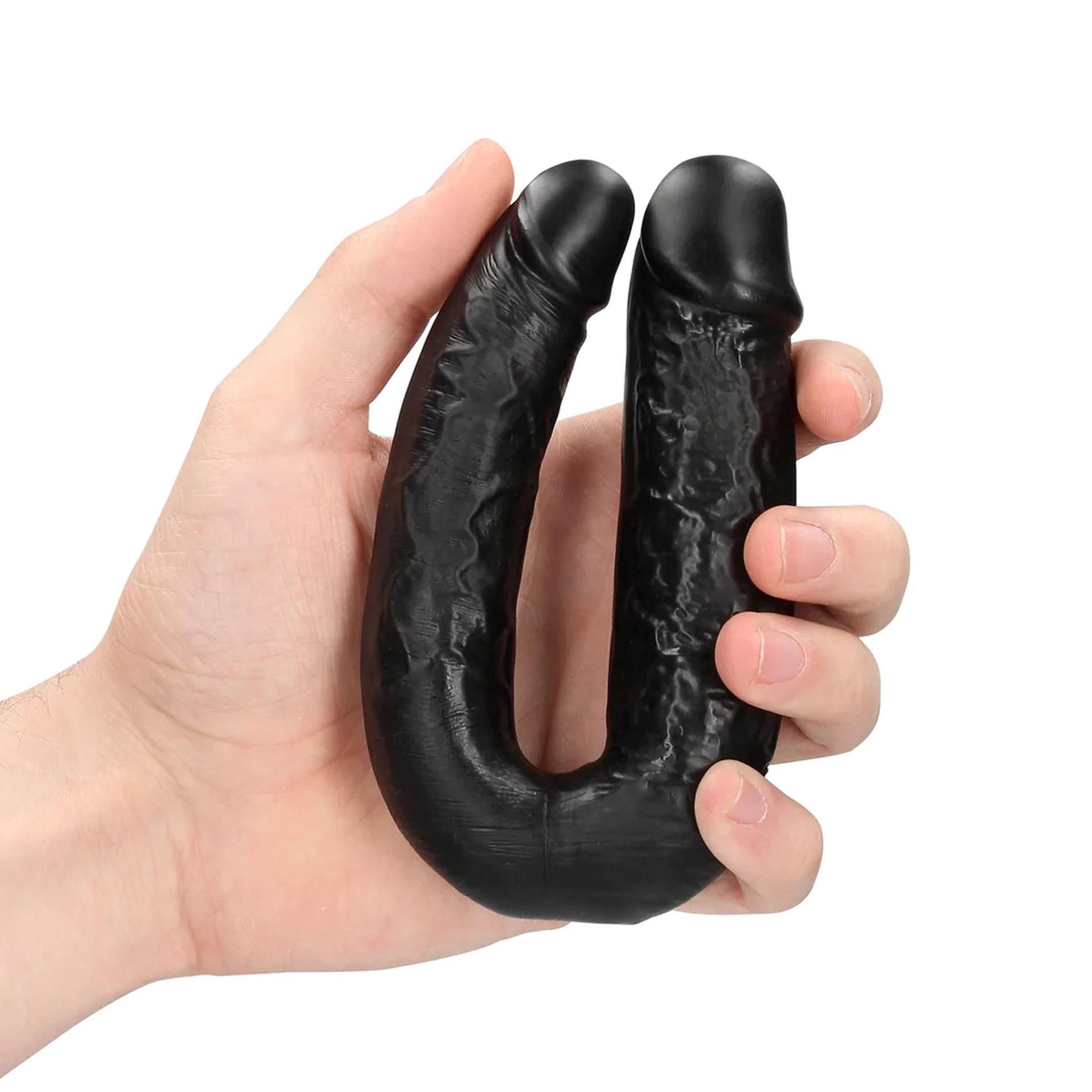 Dildo dublu în formă de U RealRock 12,7 cm negru