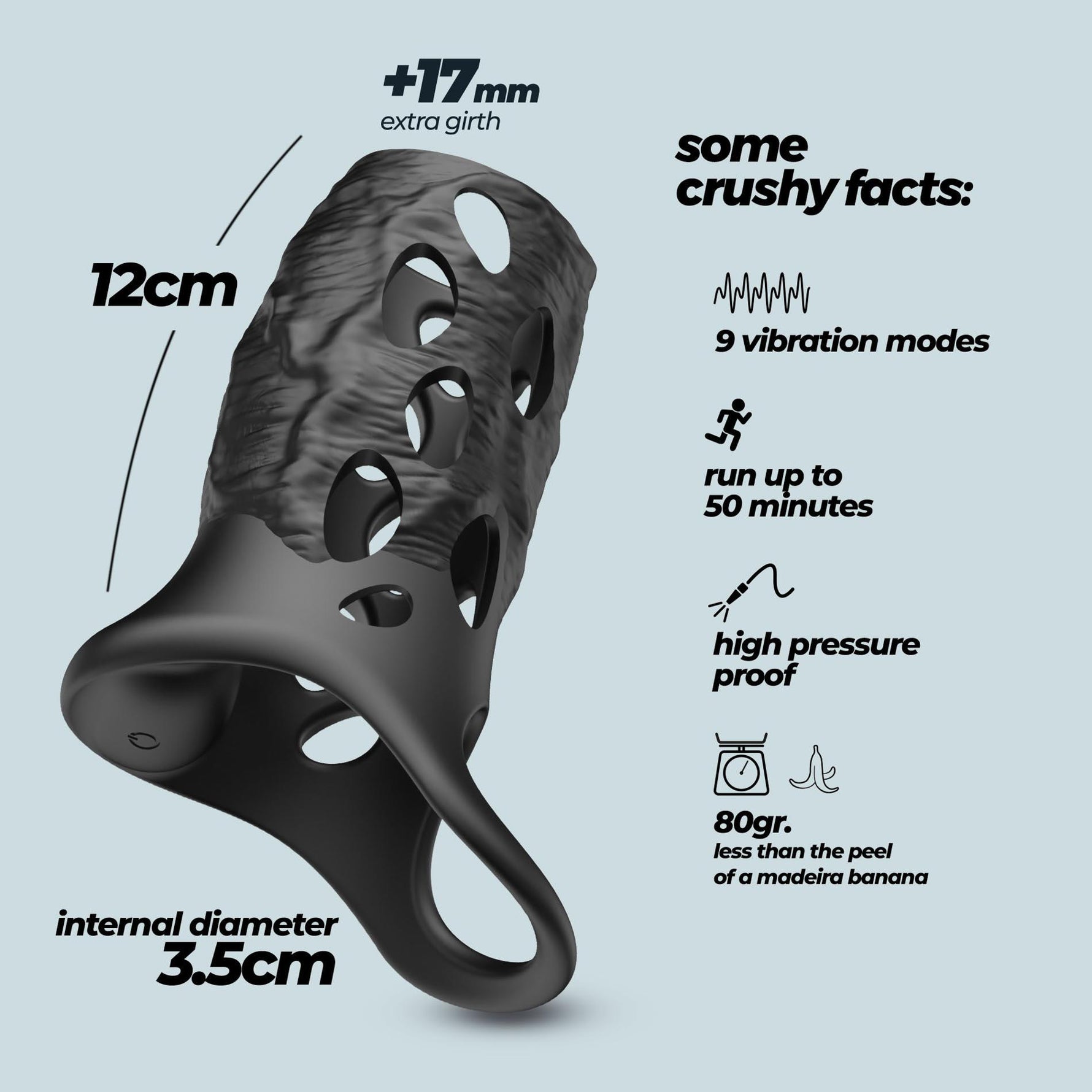 Manșon vibrant pentru penis Crushious Batiatus din silicon, 12 cm