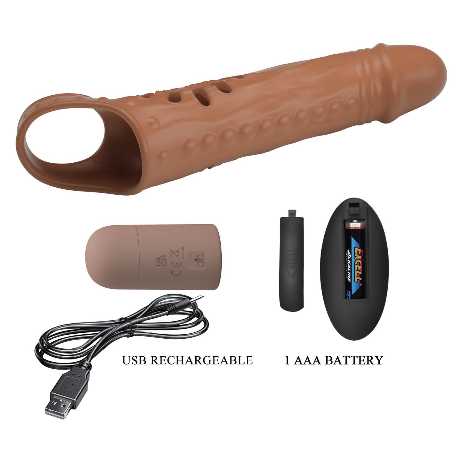 Manșon realist pentru penis Pretty Love, cu 12 vibrații, USB