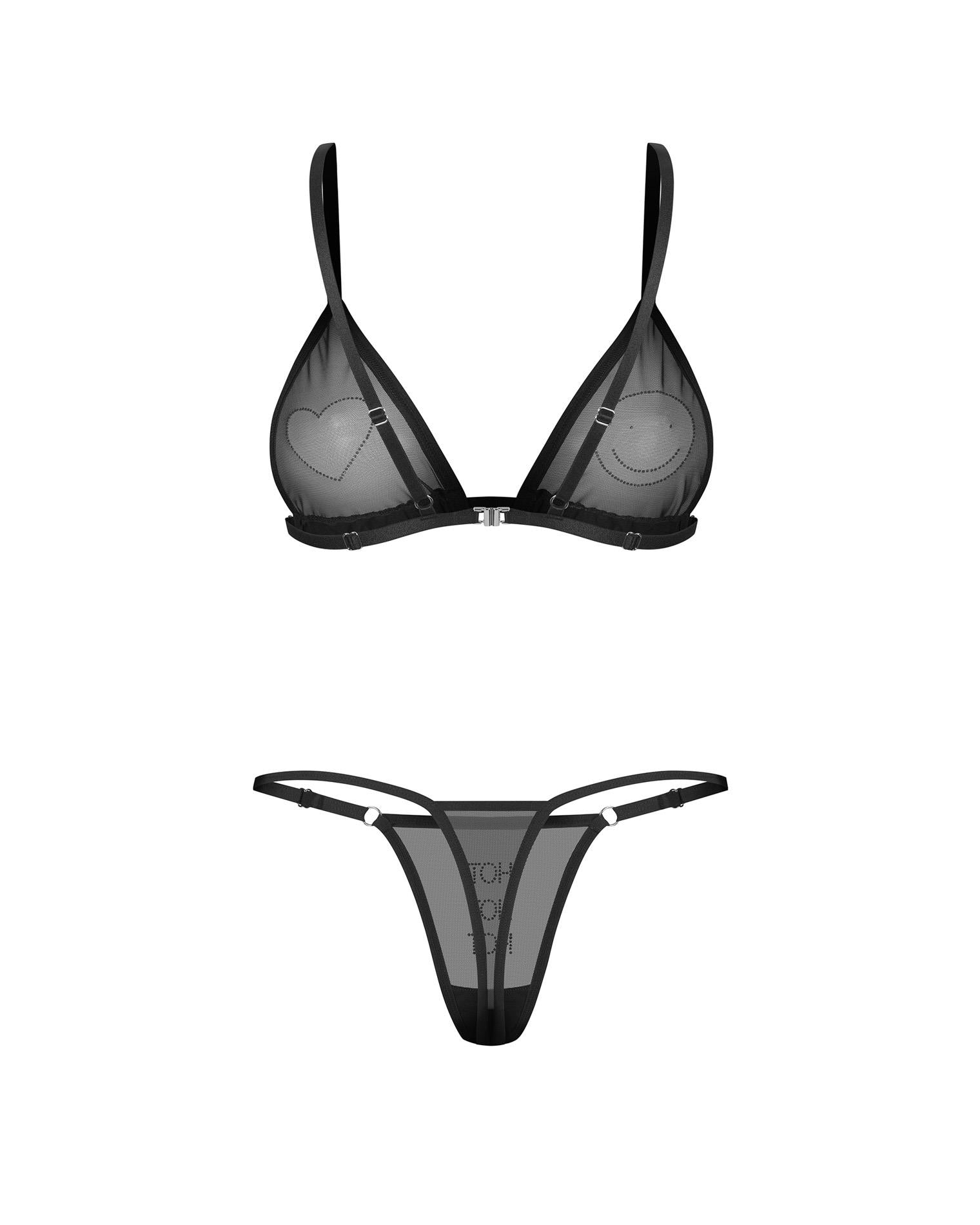 Set de lenjerie intimă Obsessive Wet Me S/M transparent negru