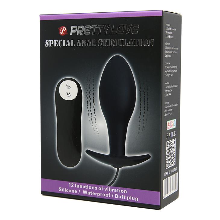 Dop anal vibrant Pretty Love din silicon, negru, 12 moduri, 8,5 cm
