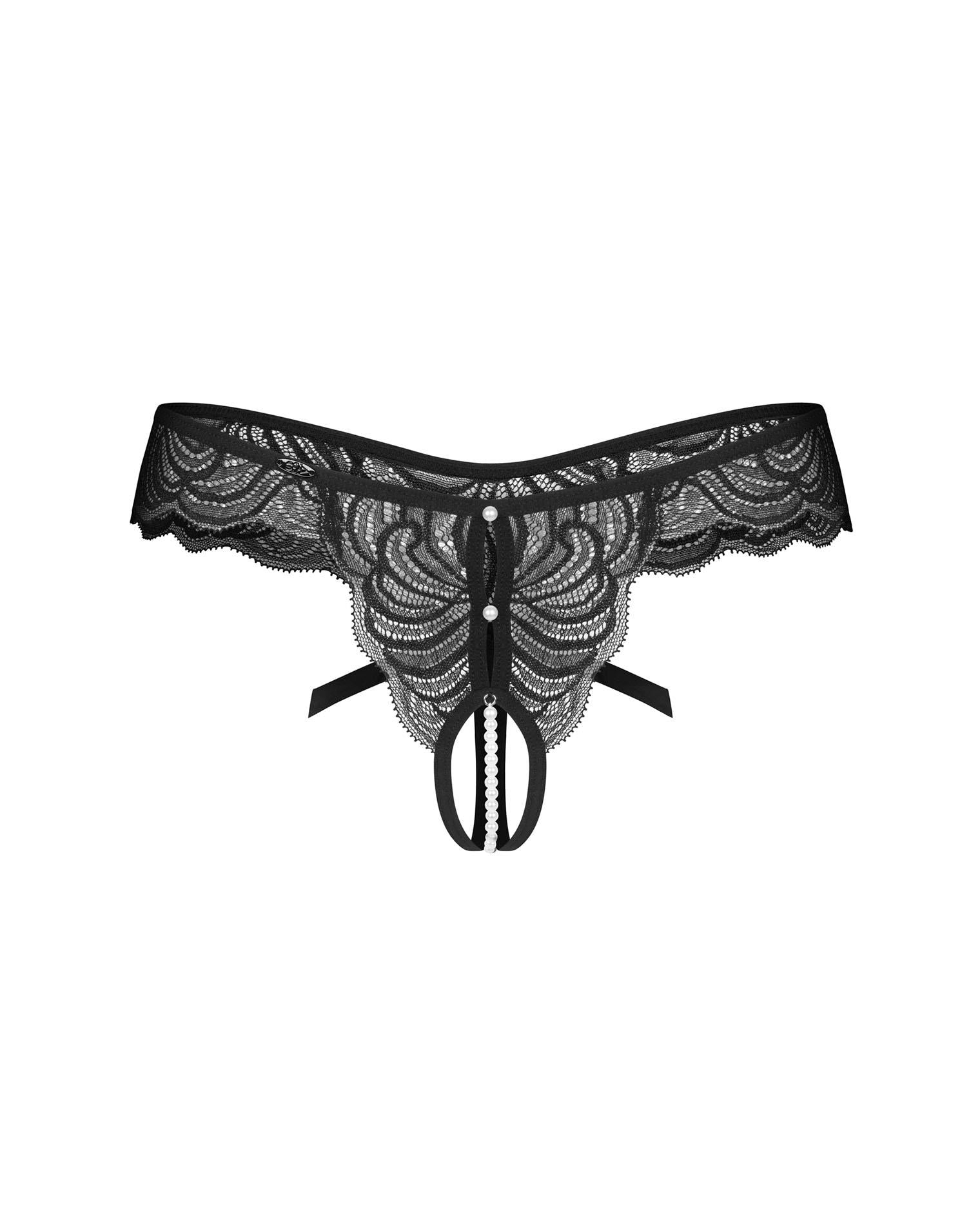 Tanga deschisă din dantelă Trinise cu perle Obsessive S/M