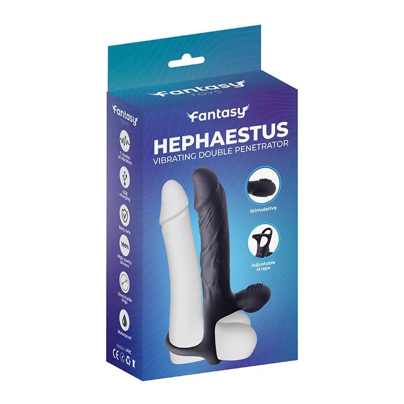Dildo vibrant cu penetrare dublă USB Fantasy Hephaestus 19,5 cm