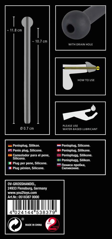 Dop pentru penis Piss Play din silicon Dop pentru penis negru 11,8 cm