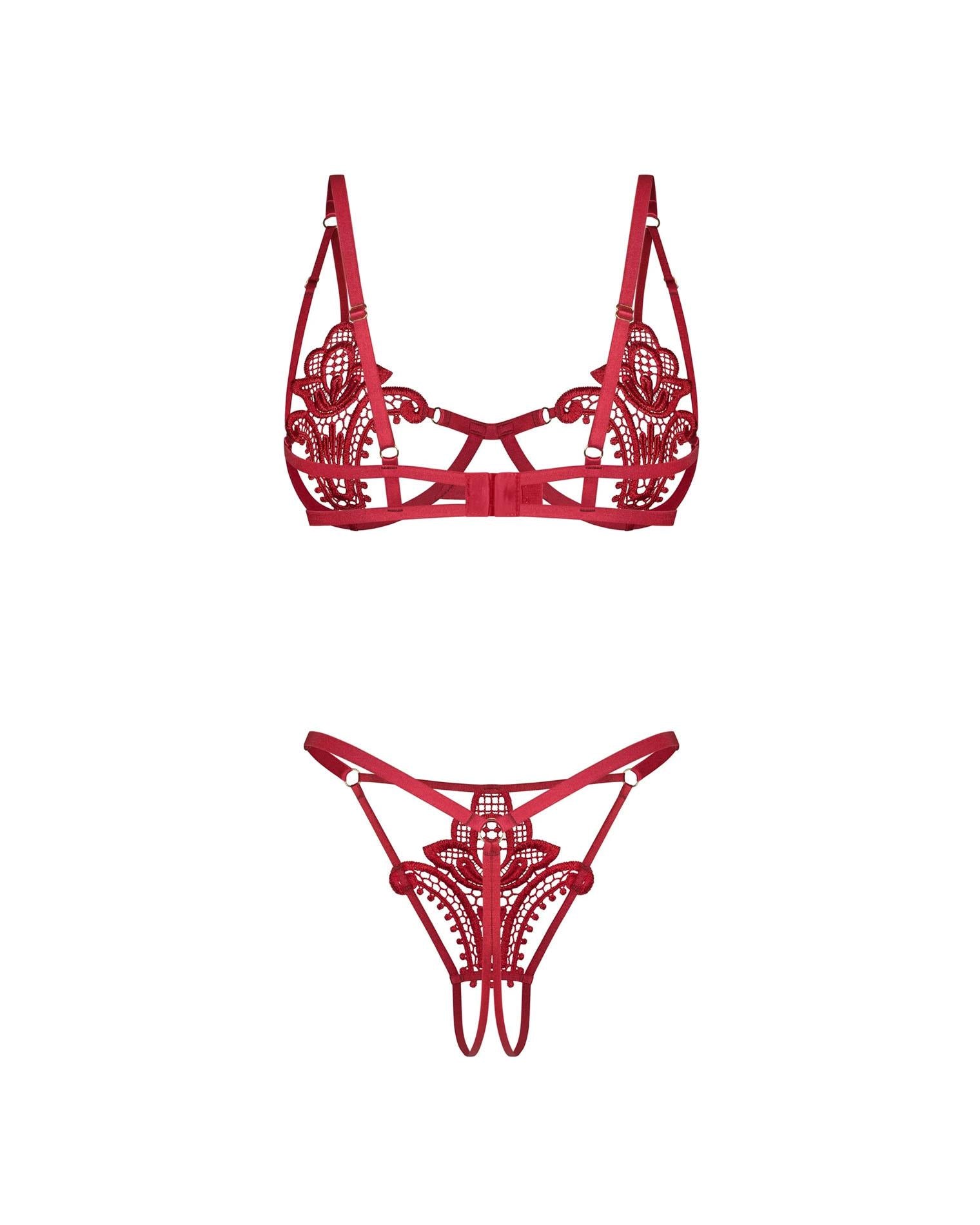 Set lenjerie intimă Luise Sublim Roșu cu deschidere Obsessive L/XL