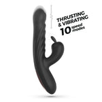 Vibrator Crushious Lapin din silicon, model iepuraș, negru, USB, 21,5 cm