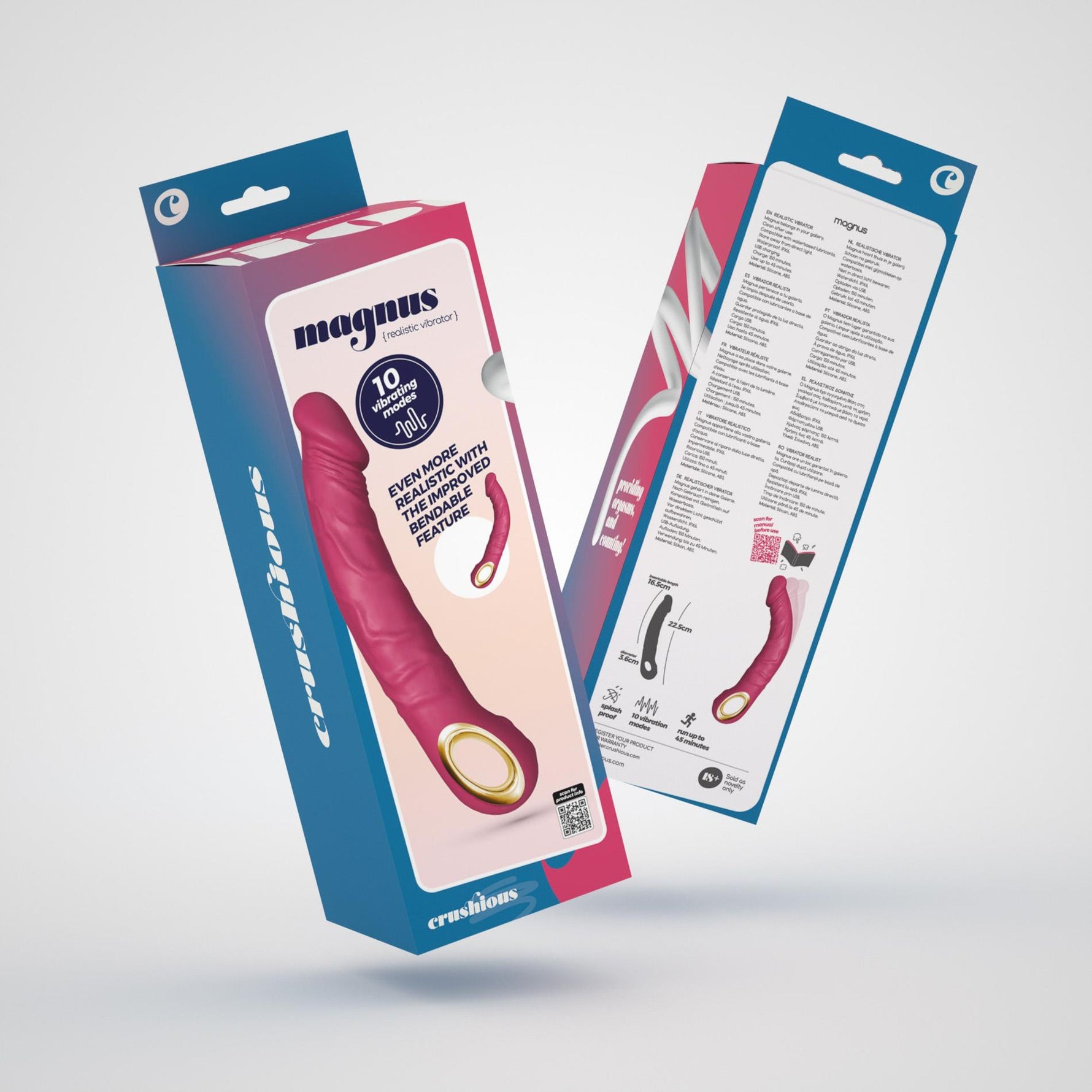 Vibrator realist Crushious Magnus Bend roz cu USB